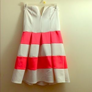 Pink and white strapless dress